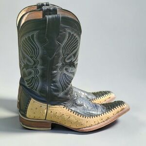 Olvera Ostrich Leather Cowboy Boots Men Sz MX 28/US 10 Two Tone Western Handmade